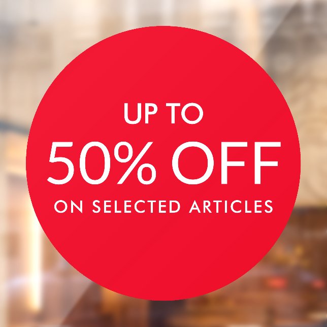 Red circle Up to custom % sale sign window cling (Sheet 2)