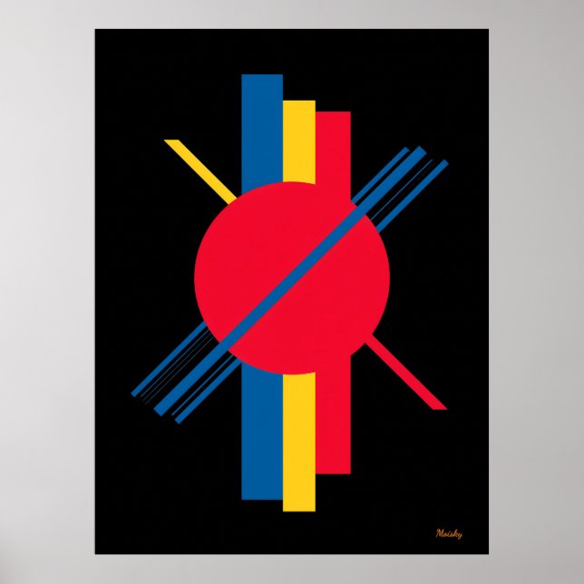 Red Circle with Blue and Yellow Bars Bauhaus Poster (Front)