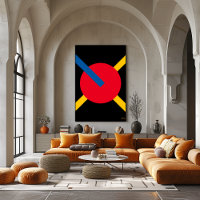 Red Circle with Blue and Yellow Bars Bauhaus