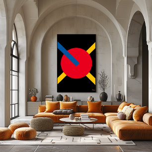 Red Circle with Blue and Yellow Bars Bauhaus Poster