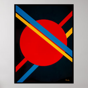 Red Circle with Blue and Yellow Diagonals Bauhaus  Poster