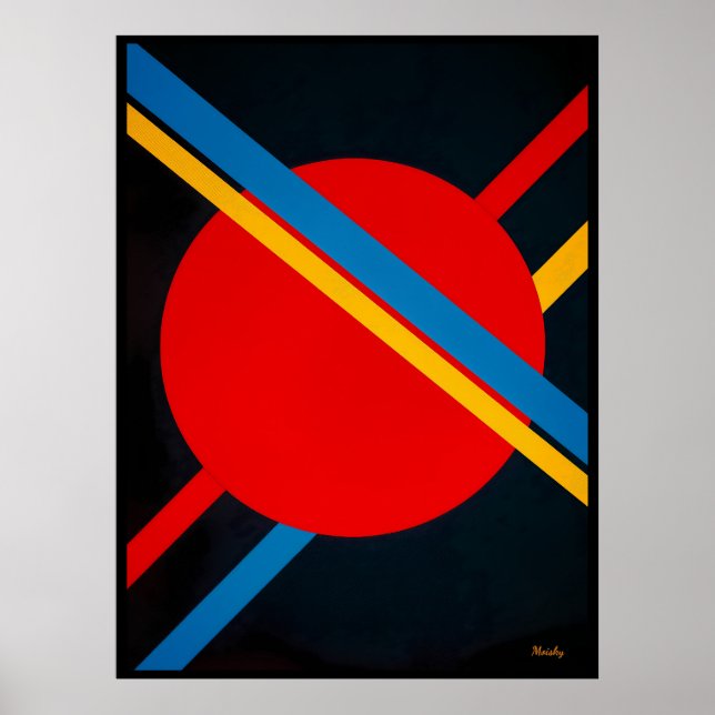 Red Circle with Blue and Yellow Diagonals Bauhaus  Poster (Front)