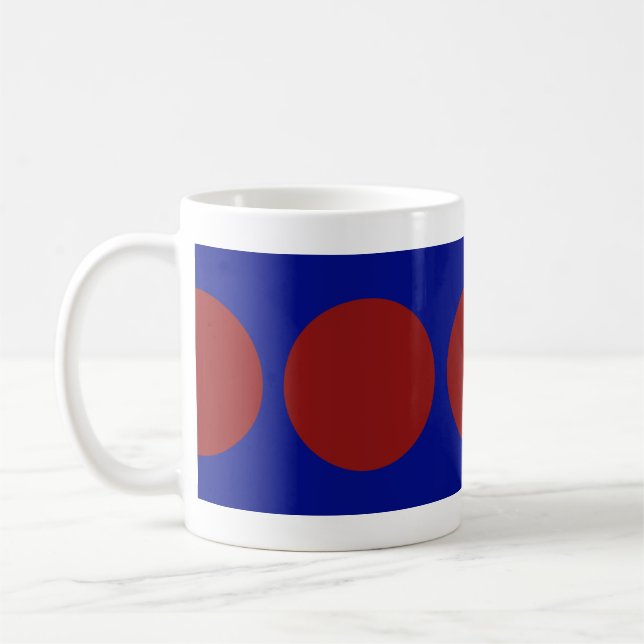 Red Circles on Blue Coffee Mug (Left)