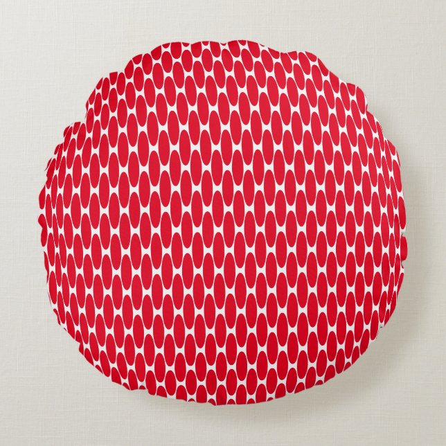 Red Circles Oval Polka Dot Pattern In White Custom Round Cushion (Front)
