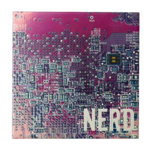Red circuit board nerd retro design ceramic tile