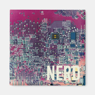 Red circuit board nerd retro design magnet