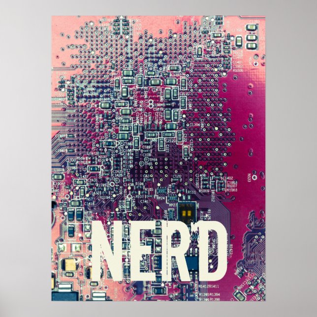 Red circuit board nerd retro design poster (Front)