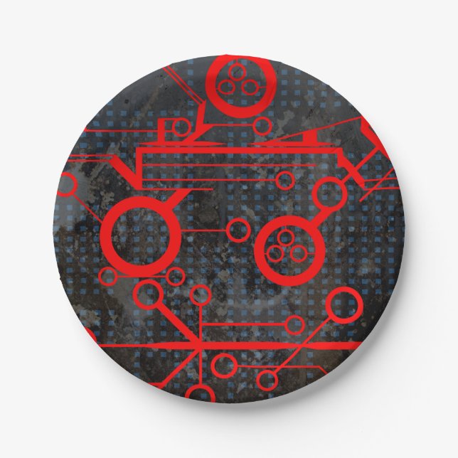 Red Circuit Paper Plate (Front)