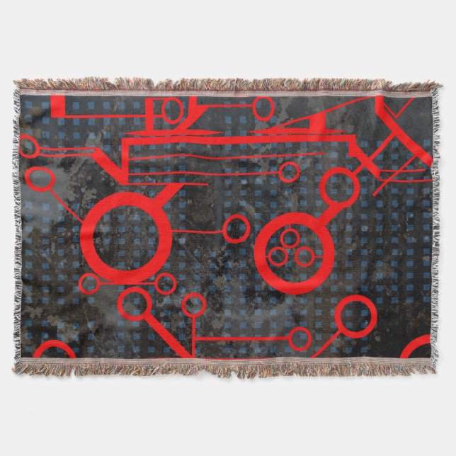 Red Circuit Throw Blanket (Front)