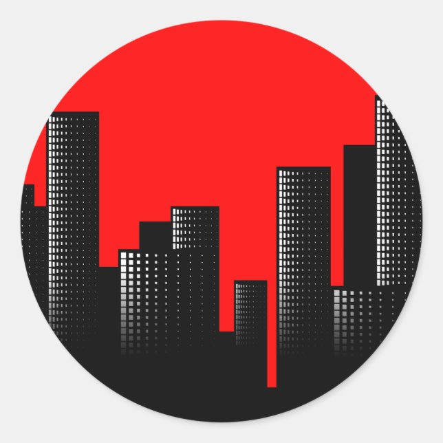 red cityscape classic round sticker (Front)