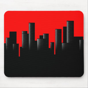 red cityscape mouse pad