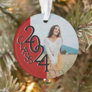 Red Class 2024 Graduation Photo  Ornament