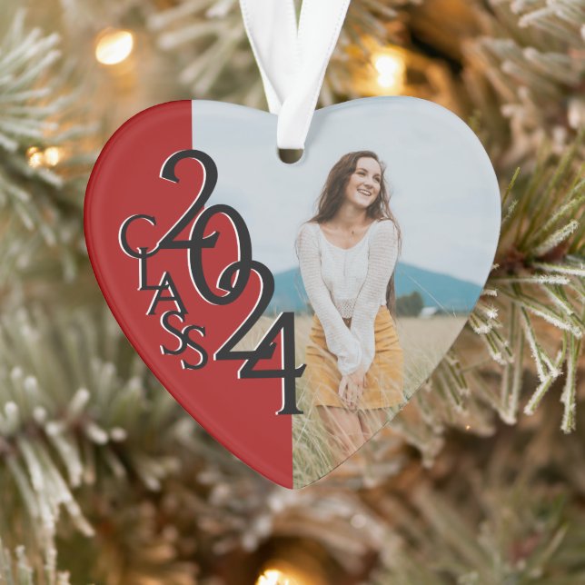 Red Class 2024 Graduation Photo  Ornament (Tree)