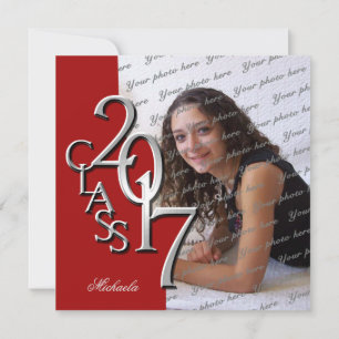 Red Class of 2017 Photo Graduation Invitation