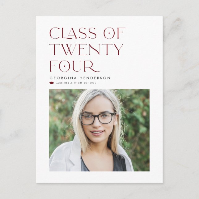 Red Class of 2024 Modern Minimalist Graduation Postcard (Front)