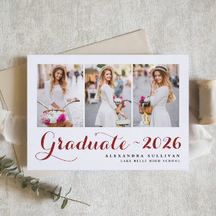  Red Class of 2025 Photo Collage Graduation Invitation