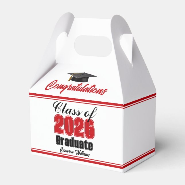 Red Class of 2026 Custom Graduation Party Favour Box (Front Side)