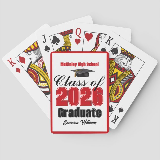 Red Class of 2026 Custom Graduation Party Playing Cards (Back)