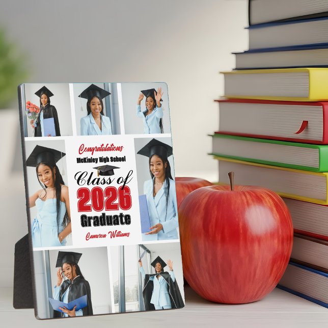 Red Class of 2026 Graduation Collage Photo Plaque (Creator Uploaded)