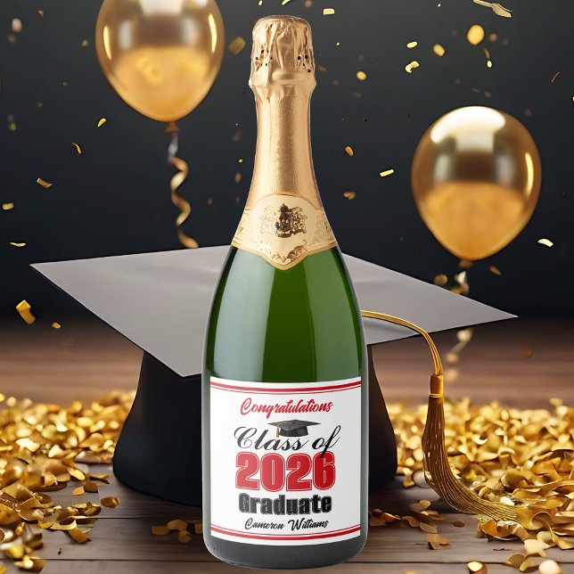 Red Class of 2026 Graduation Party Custom Sparkling Wine Label (Creator Uploaded)