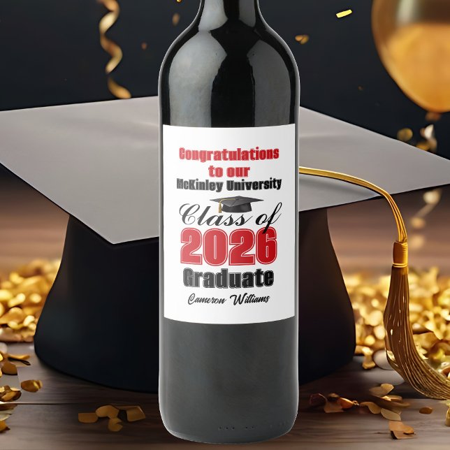 Red Class of 2026 Graduation Party Custom Wine Label (Creator Uploaded)
