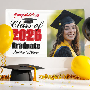 Red Class of 2026 Graduation Party Photo Banner