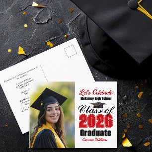 Red Class of 2026 Photo Graduation Party Invitation Postcard