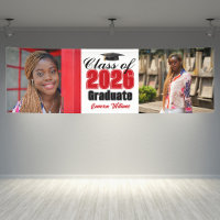 Red Class of 2026 Photo Graduation Party Wide