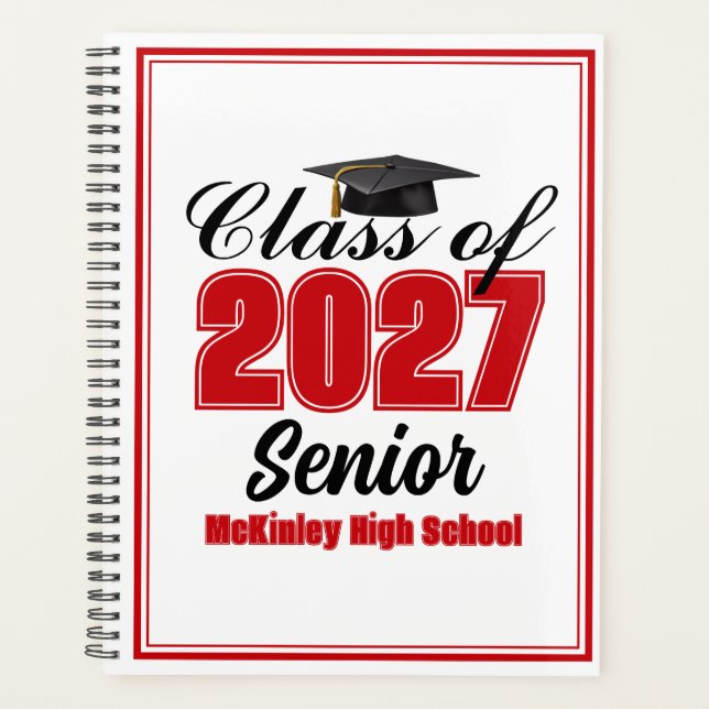 Red Class of 2027 Senior Custom High School Planner (Front)