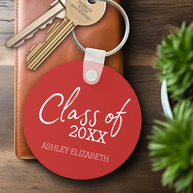 Red - Class of ADD YOUR YEAR Graduation Party Key Ring (Personalized Keychain - Graduation Party Favor)