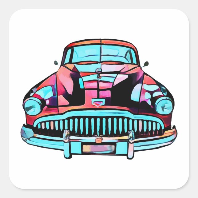 Red Classic car abstract modern art Square Sticker (Front)