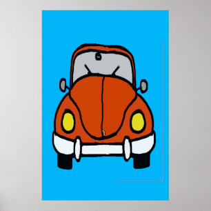 Red Classic Car Cartoon Poster