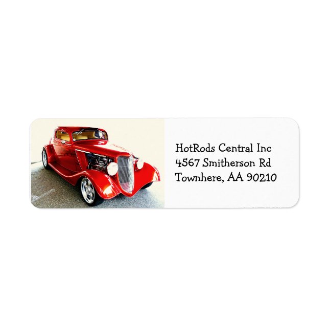 Red Classic Car Hot Rod Return Address Label (Front)