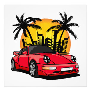 Red Classic Carrera in City Sunset Photo Print
