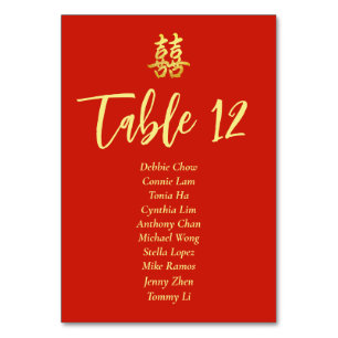 Red classic Chinese wedding seating chart Table Number