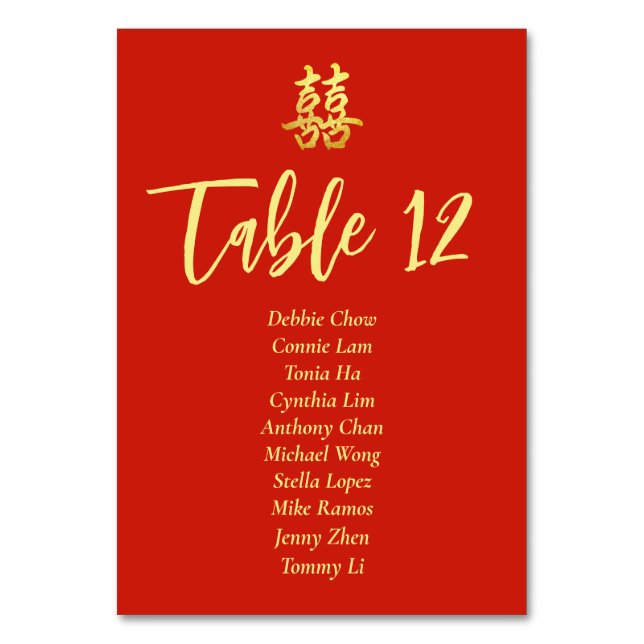 Red classic Chinese wedding seating chart Table Number (Back)