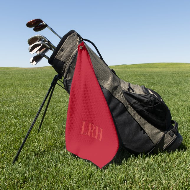 Red Classic Custom Modern Initial Simple Monogram Golf Towel (Green)