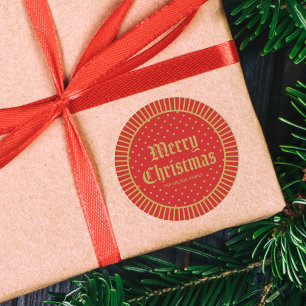 Red Classic Decorative Geometric Merry Christmas Round Sticker