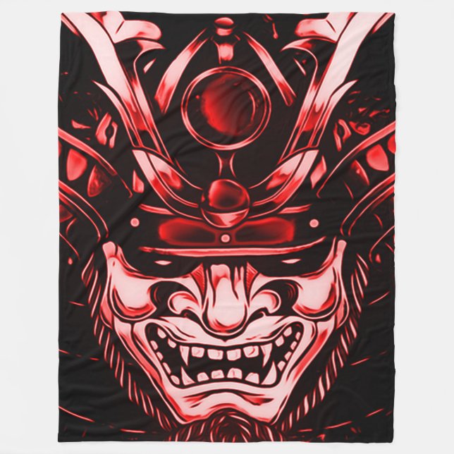 Red Classic Demon Samurai Custom Large Fleece Blanket (Front)