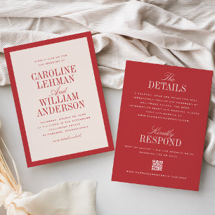 Red Classic Elegant Double-Sided Wedding Invitation