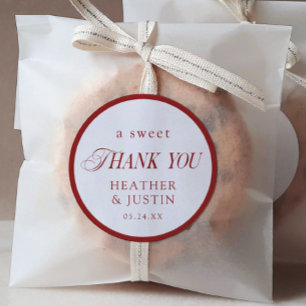 Red Classic Elegant Sweet Thank You Wedding Favour Round Sticker