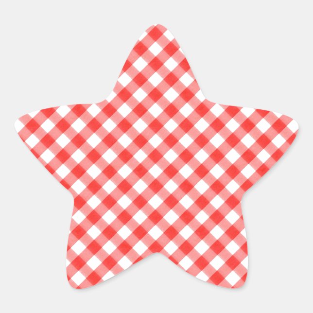 Red Classic Gingham Pattern Pic Nic Star Sticker (Front)