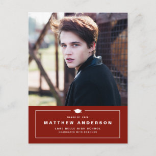 Red Classic Graduation Cap Photo Graduation Announcement Postcard