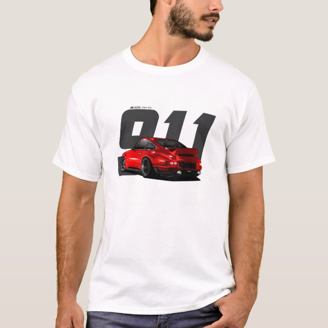 Red Classic Retro German Sports Car Singer 911 T-Shirt (Front)