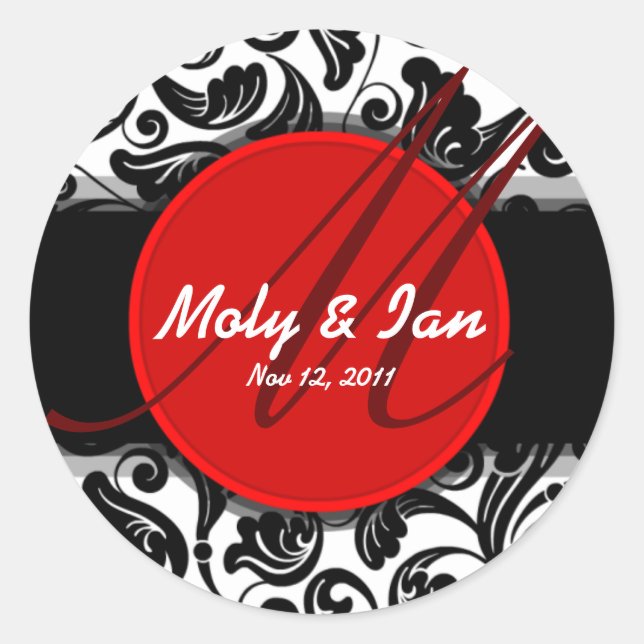 Red classic save the date wedding sticker A006 (Front)