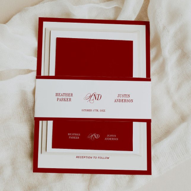 Red Classic Simple Minimalist Wedding Invitation Belly Band (Creator Uploaded)
