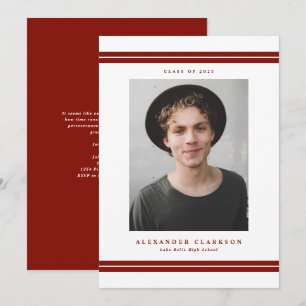 Red Classic Stripes Modern Photo Graduation Announcement
