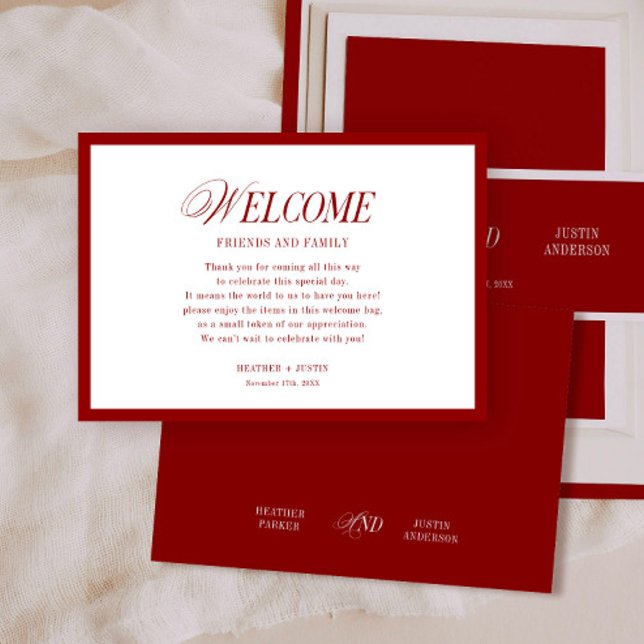 Red Classic Wedding Welcome Gift Bag Place Cards (Creator Uploaded)