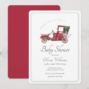Red Classic Wildflower Car Vehicle Baby Shower  Invitation