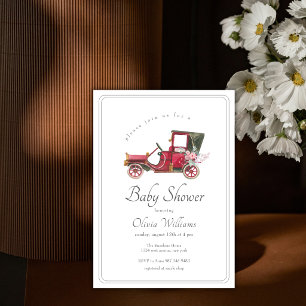 Red Classic Wildflower Car Vehicle Baby Shower  Invitation